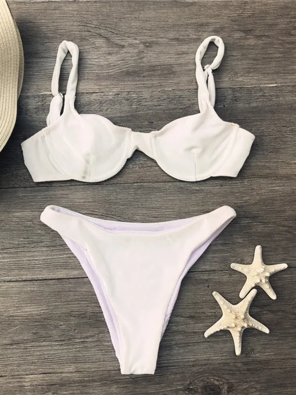 2-Piece Velvet Bikini Underwire Bra and Thong Bottoms