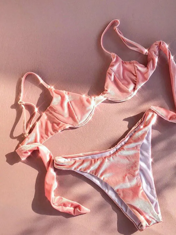 2-Piece Velvet Bikini Underwire Bra and Thong Bottoms