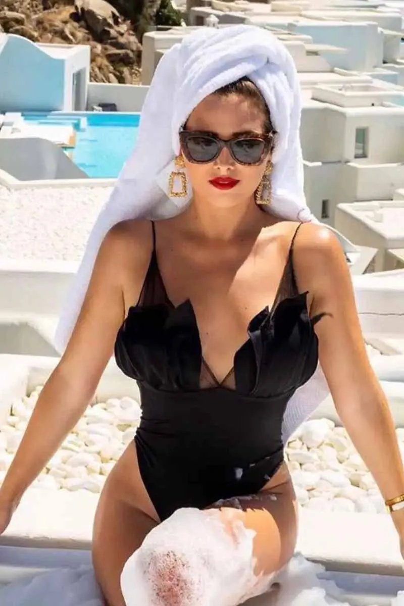 3D Petal Design Striking Strappy Back One Piece Swimwear