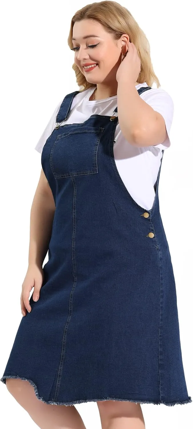 Agnes Orinda Plus Size Women's Denim Overall Dresses Frayed Adjustable Jean Straps Suspender Summer Dress