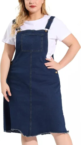 Agnes Orinda Plus Size Women's Denim Overall Dresses Frayed Adjustable Jean Straps Suspender Summer Dress