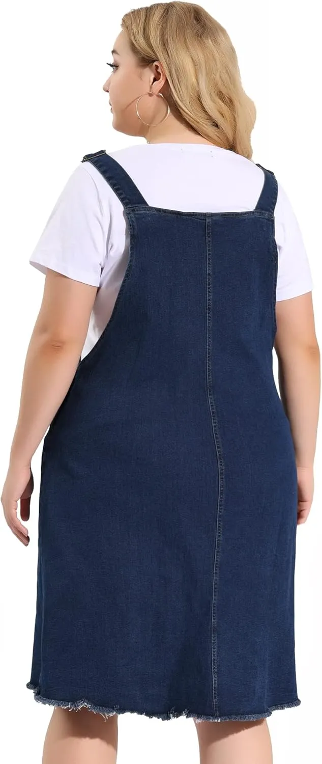 Agnes Orinda Plus Size Women's Denim Overall Dresses Frayed Adjustable Jean Straps Suspender Summer Dress
