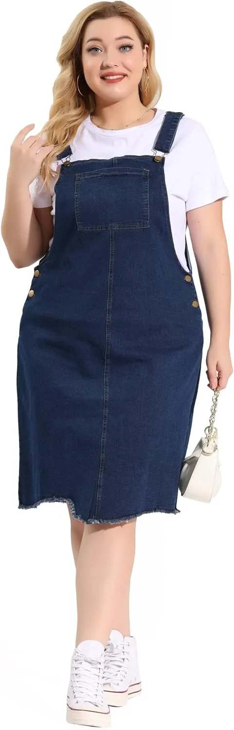 Agnes Orinda Plus Size Women's Denim Overall Dresses Frayed Adjustable Jean Straps Suspender Summer Dress