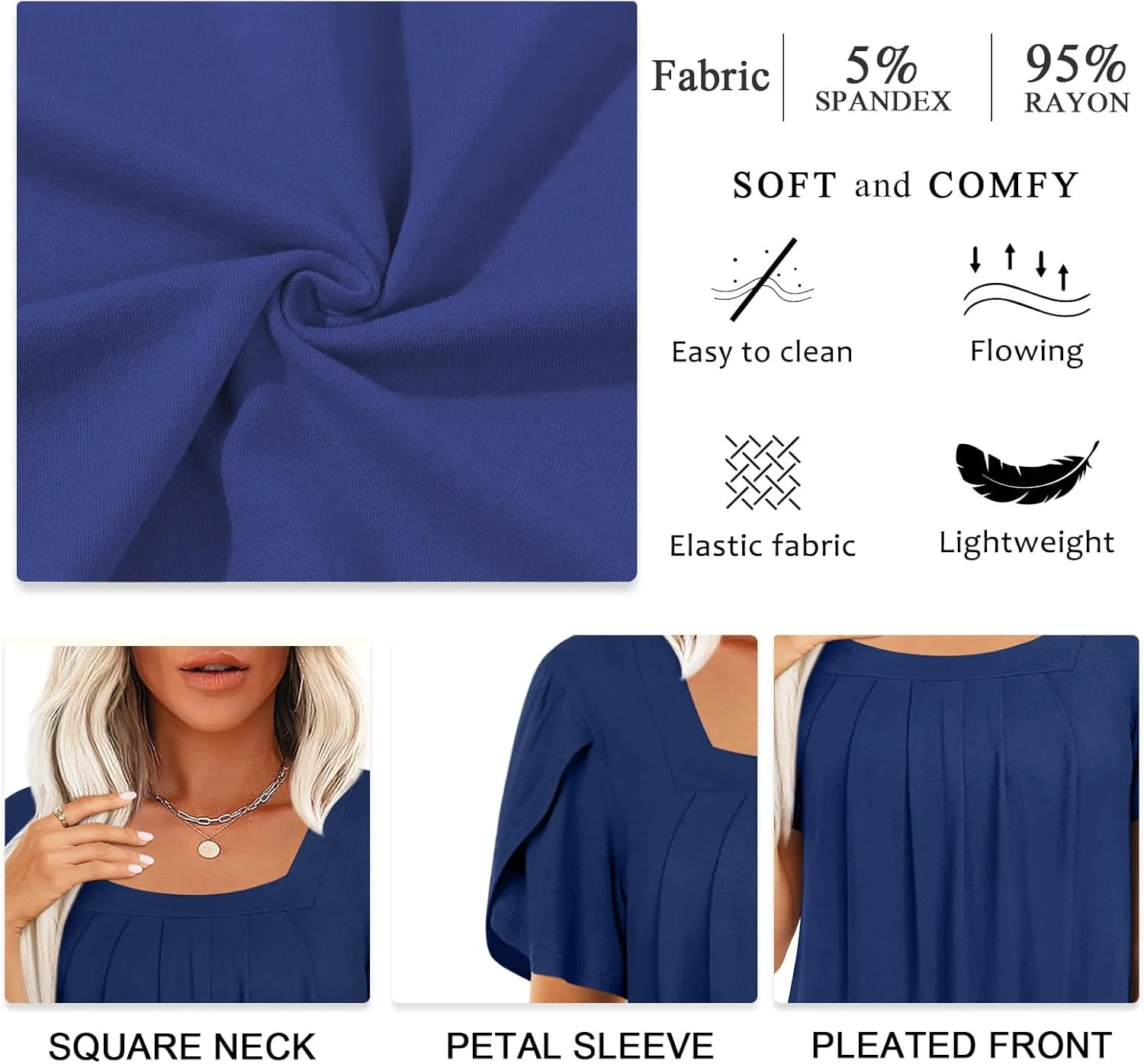 Anymiss Womens Summer Tops Dressy Casual Blouses Square Neck Tunic M-3XL