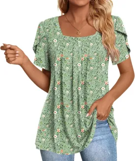 Anymiss Womens Summer Tops Dressy Casual Blouses Square Neck Tunic M-3XL