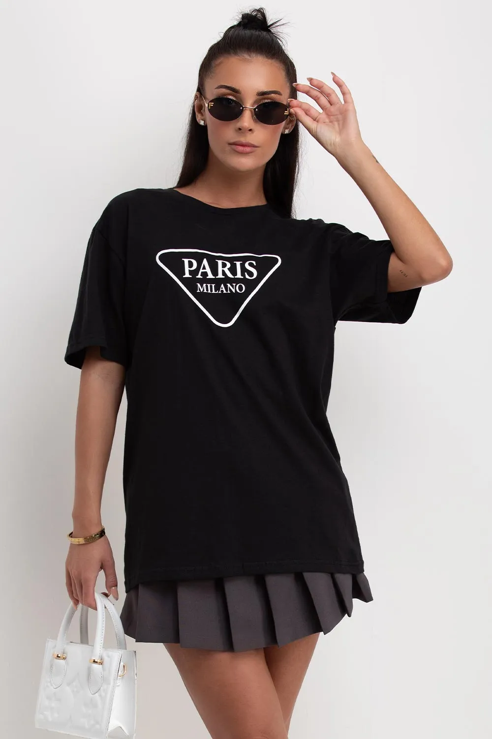 Black Oversized T Shirt With Paris Milano Print