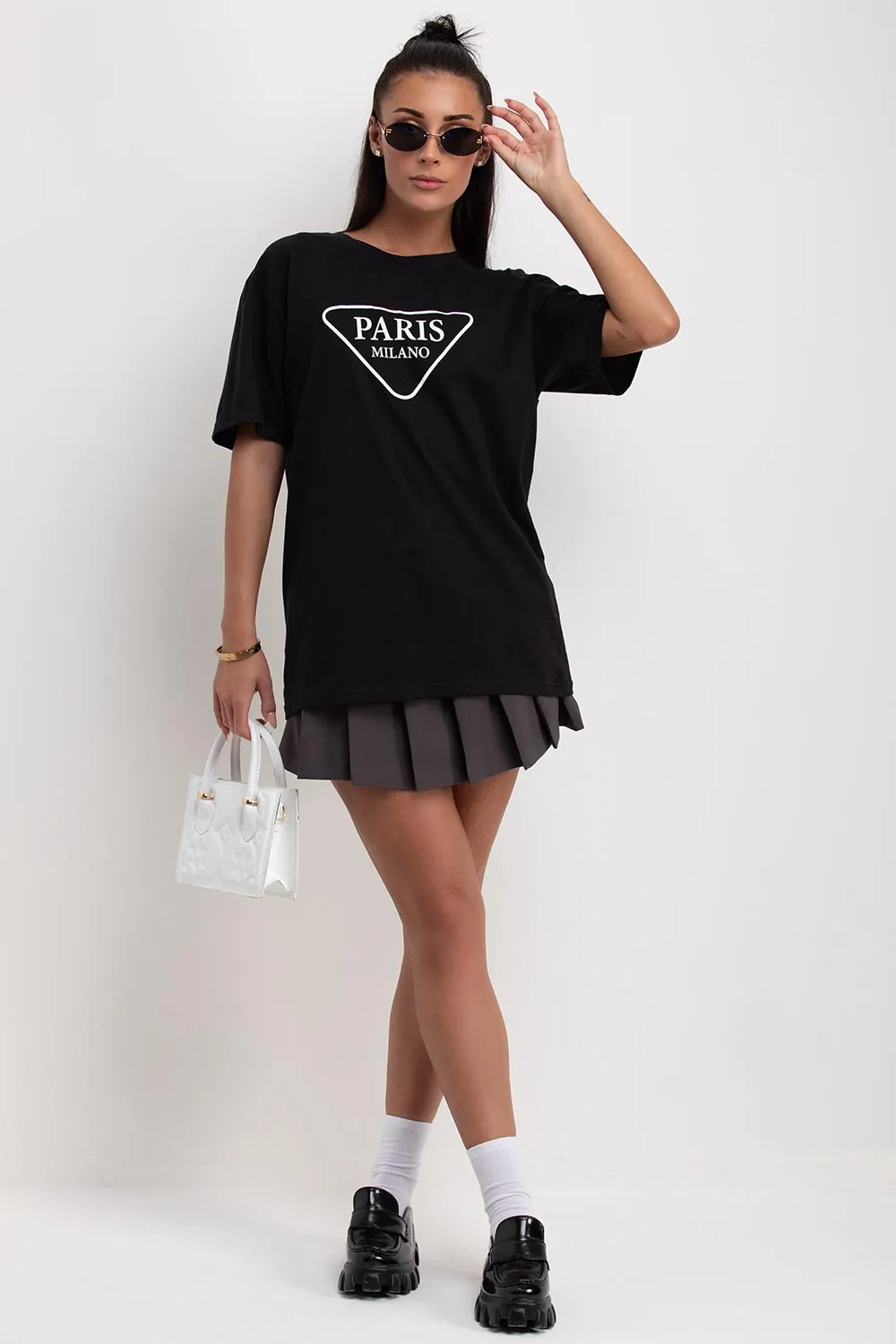 Black Oversized T Shirt With Paris Milano Print