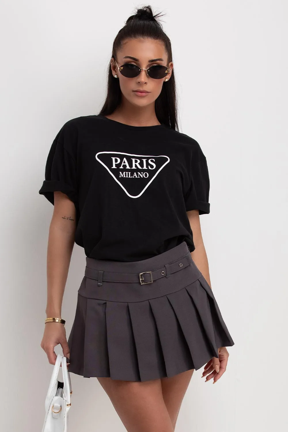 Black Oversized T Shirt With Paris Milano Print