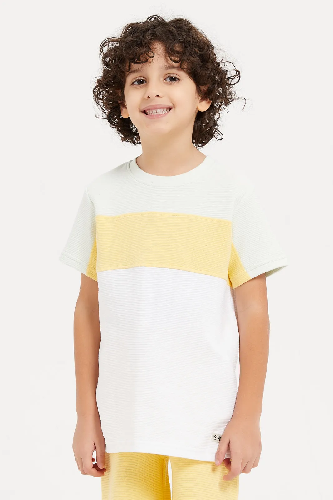 Boys White And Yellow T-Shirt And Short Set (2 Piece)