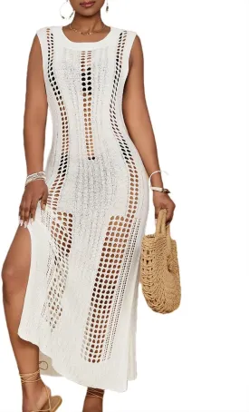 Bsubseach Crochet Beach Cover Ups for Women Sleeveles Swimsuit Coverups Hollow Out Summer Knit Bikini Beachwear