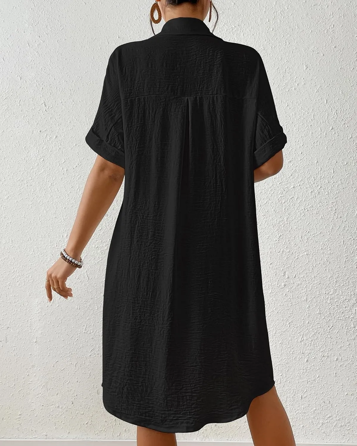 Bsubseach Womens Swimsuit Cover Up Long Button Down Bathing Suit Cover Ups Short Sleeve Summer Beach Shirt Dress with Pockets