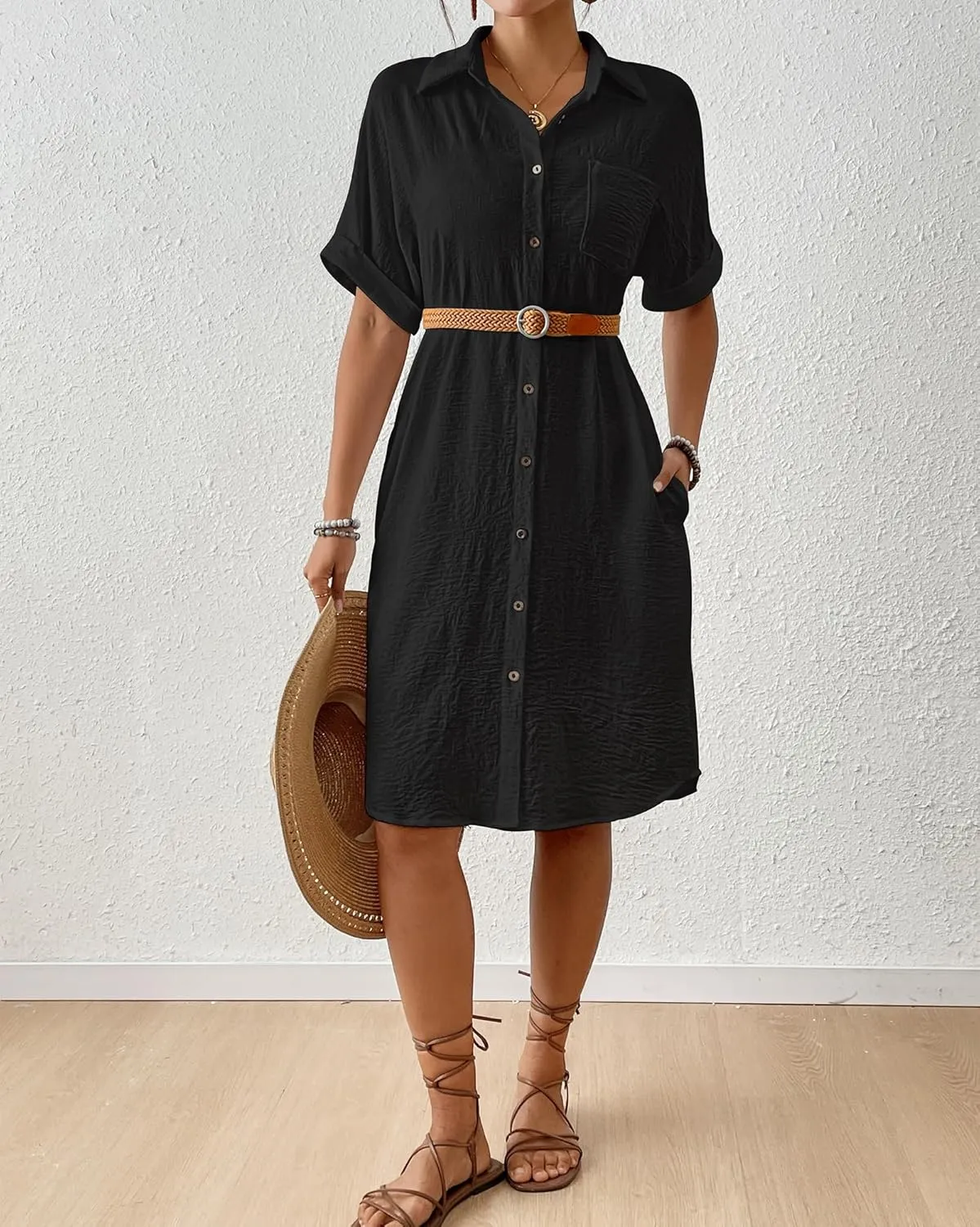 Bsubseach Womens Swimsuit Cover Up Long Button Down Bathing Suit Cover Ups Short Sleeve Summer Beach Shirt Dress with Pockets