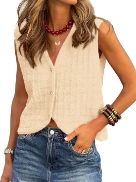 BTFBM Summer Sweater Vest for Women 2025 Sleeveless V Neck Lightweight Button Up Cardigan Knit Tank Tops Spring Clothes