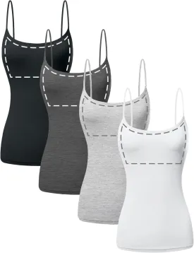 Cotton Camisole Tops for Women Built in Bra Spaghetti Strap Tank Top with Shelf Bra Cami Undershirt Pack 1-4