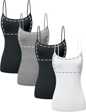 Cotton Camisole Tops for Women Built in Bra Spaghetti Strap Tank Top with Shelf Bra Cami Undershirt Pack 1-4
