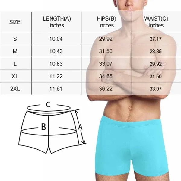 Custom Face Little Love Men's Athletic Swim Jammers Quick Dry Waterproof Compression Square Leg Swim Briefs Swimsuit