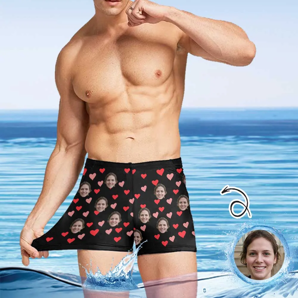Custom Face Little Love Men's Athletic Swim Jammers Quick Dry Waterproof Compression Square Leg Swim Briefs Swimsuit