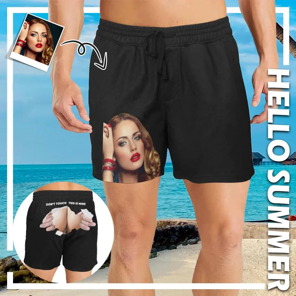 Custom Face Swimming Trunks Don't Touch This Is Mine Men's Quick Dry Swim Shorts with Photo for Boyfriend