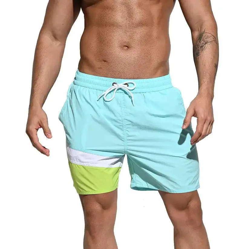 Desmiit Men's Quick-Dry Blue Board Shorts | Stylish Asymmetrical Beach Swimwear