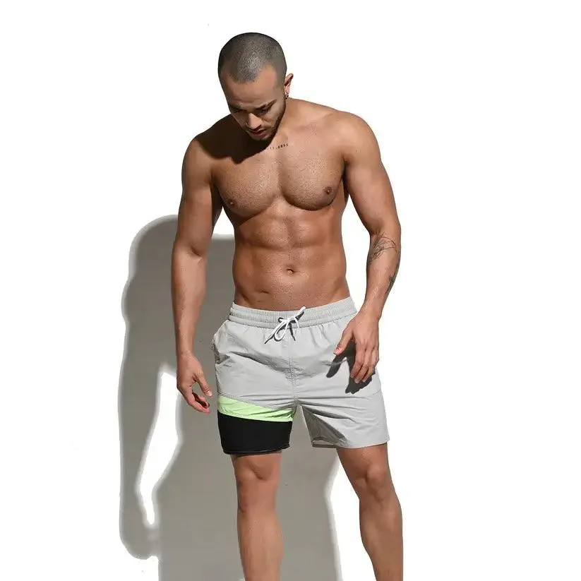 Desmiit Men's Quick-Dry Blue Board Shorts | Stylish Asymmetrical Beach Swimwear