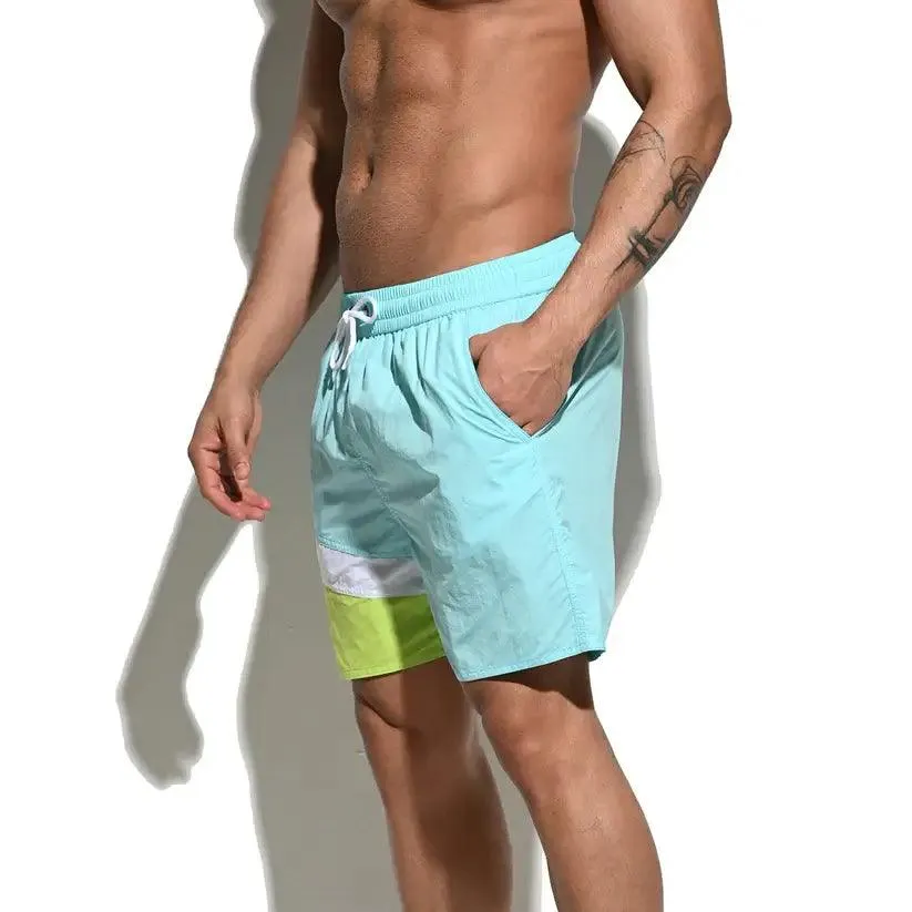 Desmiit Men's Quick-Dry Blue Board Shorts | Stylish Asymmetrical Beach Swimwear