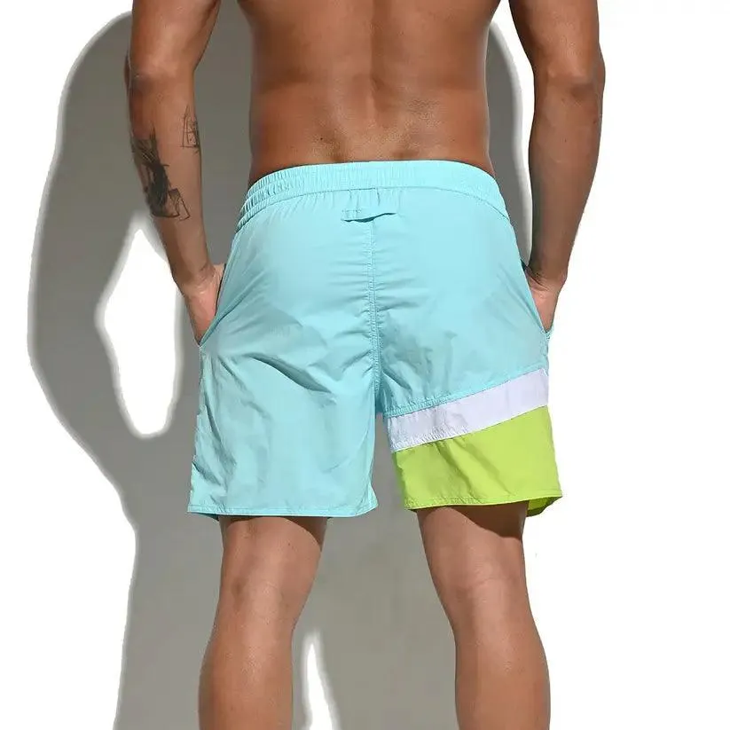 Desmiit Men's Quick-Dry Blue Board Shorts | Stylish Asymmetrical Beach Swimwear