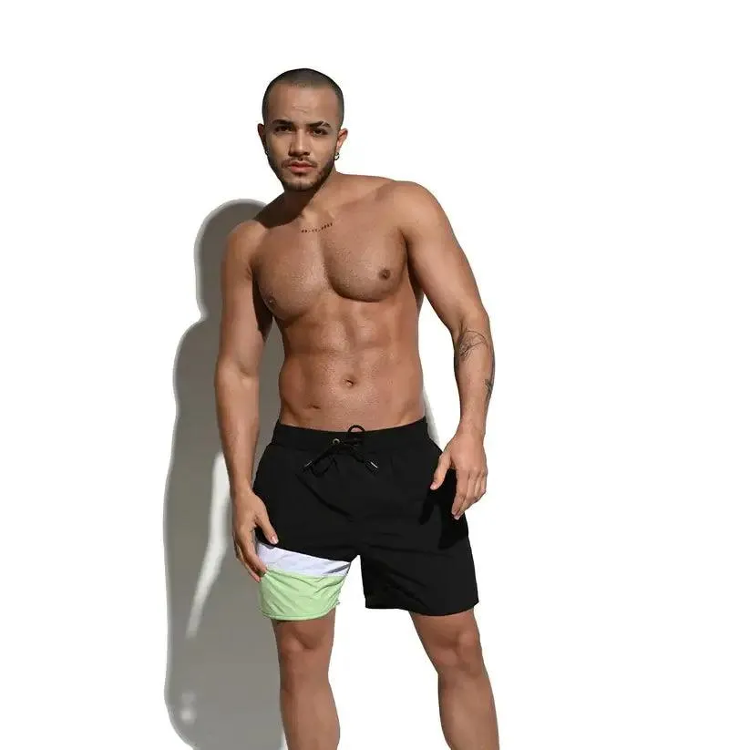 Desmiit Men's Quick-Dry Blue Board Shorts | Stylish Asymmetrical Beach Swimwear