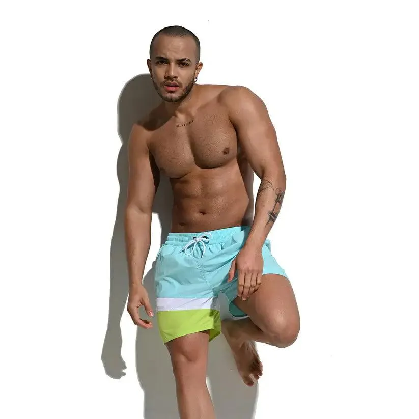 Desmiit Men's Quick-Dry Blue Board Shorts | Stylish Asymmetrical Beach Swimwear