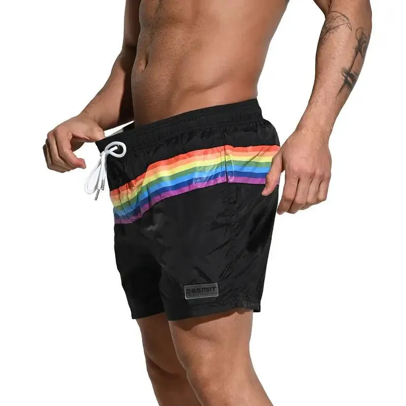 Desmiit Pride Rainbow Men's Board Shorts - Quick-Dry Nylon Swim Trunks with Pockets