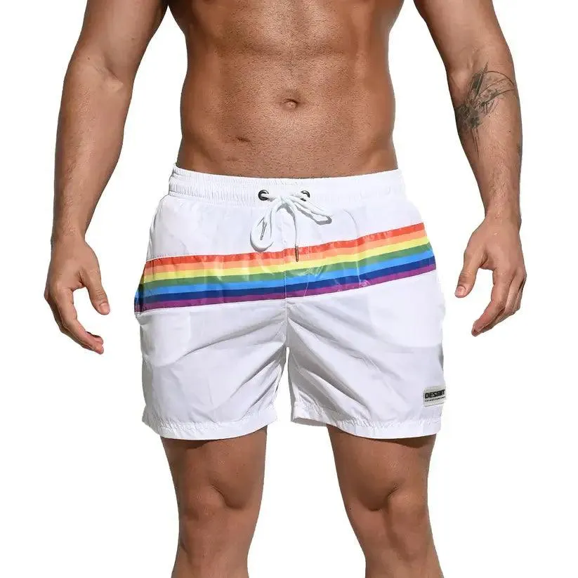 Desmiit Pride Rainbow Men's Board Shorts - Quick-Dry Nylon Swim Trunks with Pockets