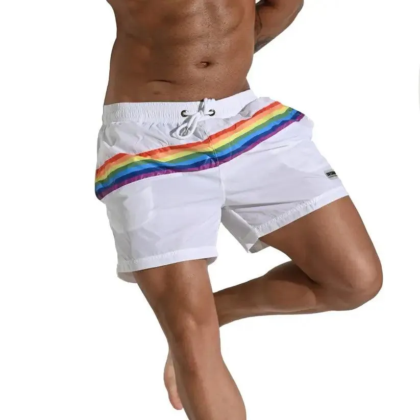 Desmiit Pride Rainbow Men's Board Shorts - Quick-Dry Nylon Swim Trunks with Pockets