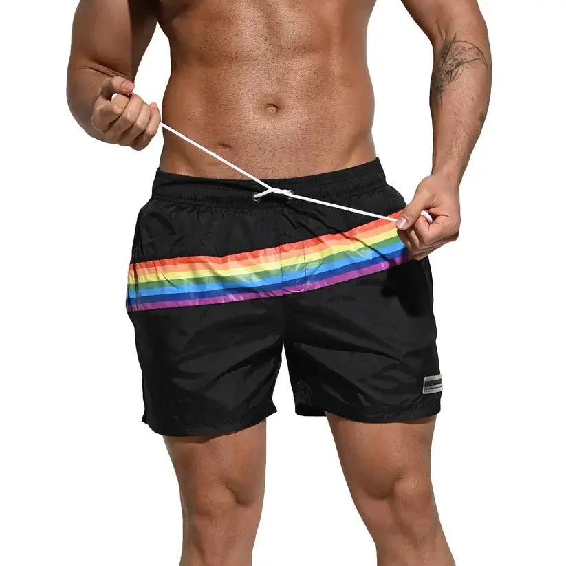 Desmiit Pride Rainbow Men's Board Shorts - Quick-Dry Nylon Swim Trunks with Pockets