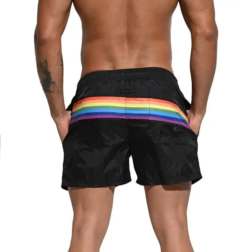 Desmiit Pride Rainbow Men's Board Shorts - Quick-Dry Nylon Swim Trunks with Pockets