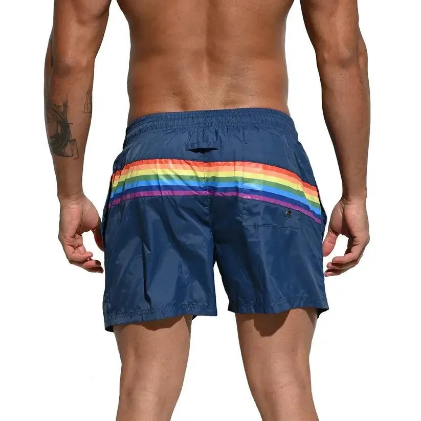 Desmiit Pride Rainbow Men's Board Shorts - Quick-Dry Nylon Swim Trunks with Pockets