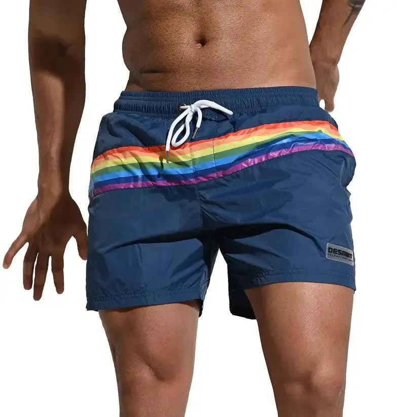 Desmiit Pride Rainbow Men's Board Shorts - Quick-Dry Nylon Swim Trunks with Pockets