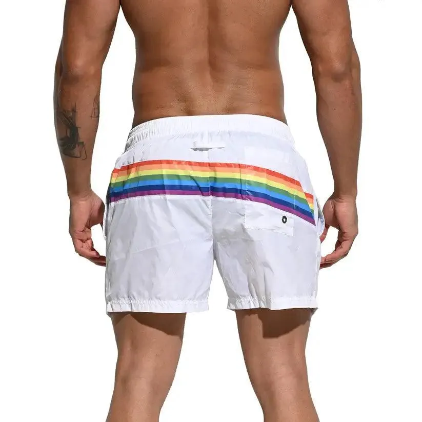 Desmiit Pride Rainbow Men's Board Shorts - Quick-Dry Nylon Swim Trunks with Pockets