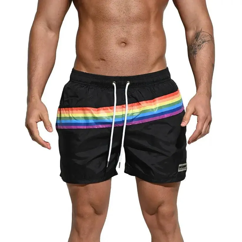 Desmiit Pride Rainbow Men's Board Shorts - Quick-Dry Nylon Swim Trunks with Pockets