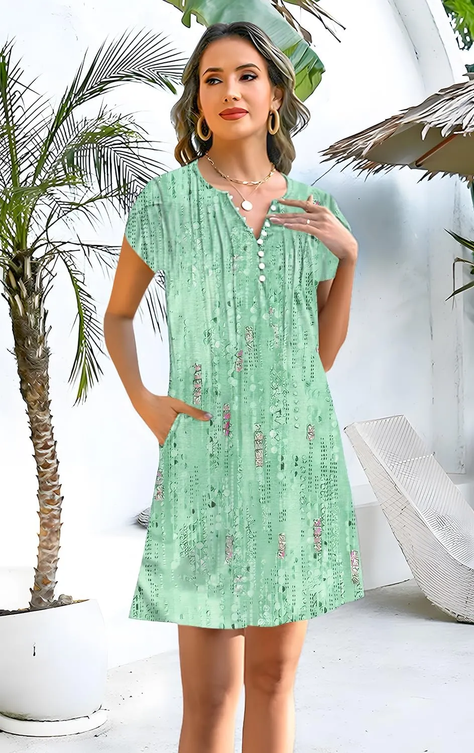 Disamer Womens Casual Dresses Short Sleeve Summer Dresses 2025 Boho Floral Beach Sundresses Spring A-Line Dress with Pockets