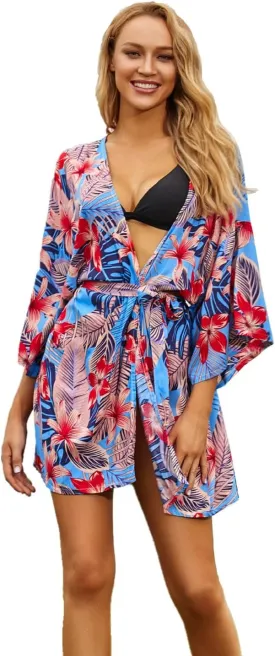 Dresses for Women Loose Kimono Cardigans Floral Kaftans Cover up Caftan Blouses Beach Swimsuit