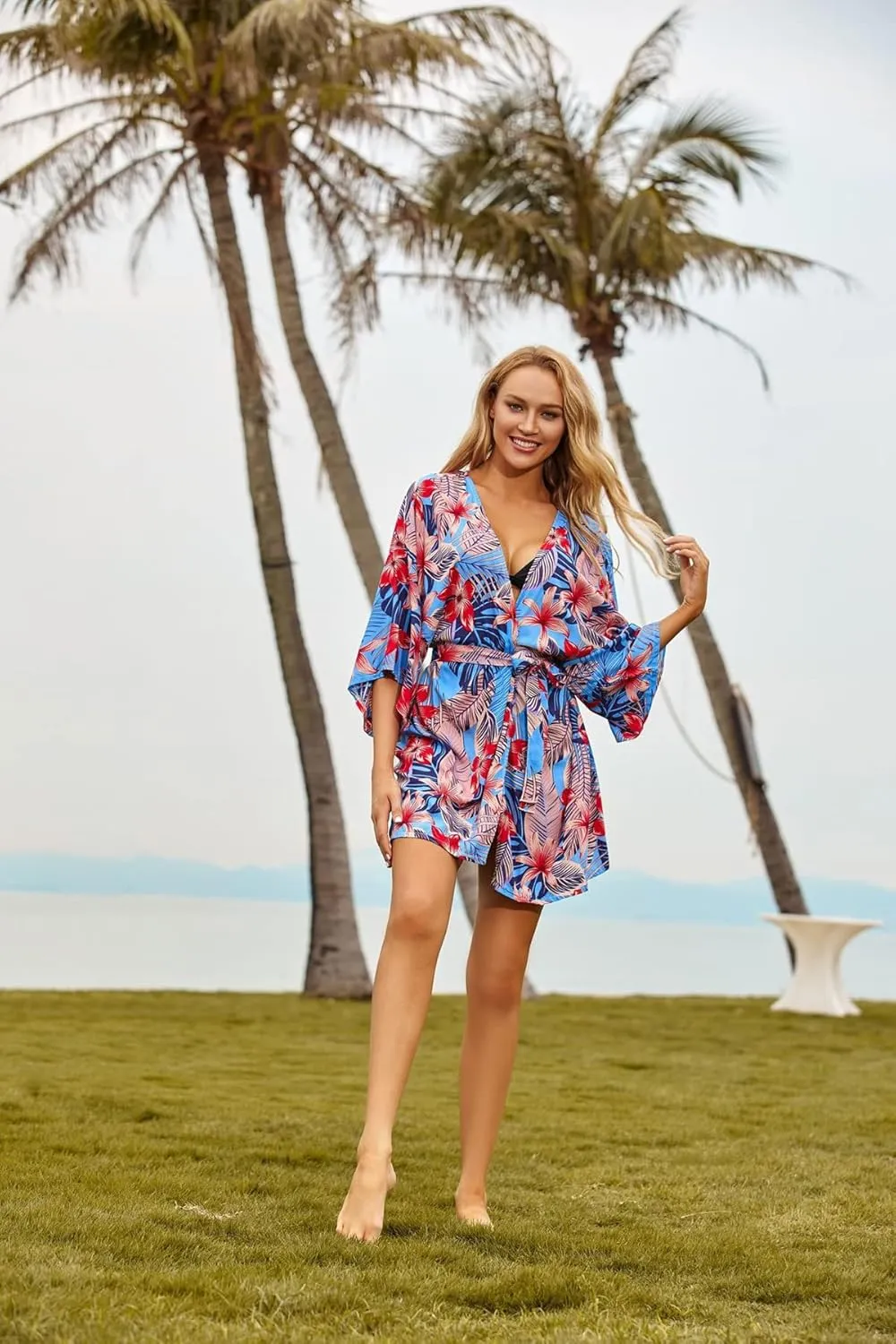 Dresses for Women Loose Kimono Cardigans Floral Kaftans Cover up Caftan Blouses Beach Swimsuit