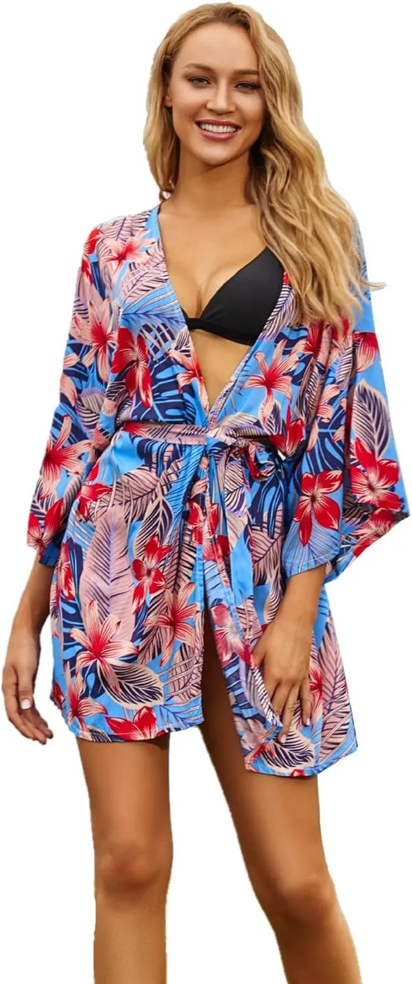 Dresses for Women Loose Kimono Cardigans Floral Kaftans Cover up Caftan Blouses Beach Swimsuit