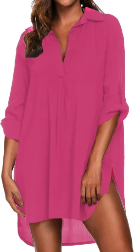 Ekouaer Beach Cover Ups for Women V Neck Bathing Suit Cover Up Bikini Swimsuit Coverup Beach Dress Shirt S-3XL