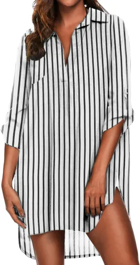 Ekouaer Beach Cover Ups for Women V Neck Bathing Suit Cover Up Bikini Swimsuit Coverup Beach Dress Shirt S-3XL