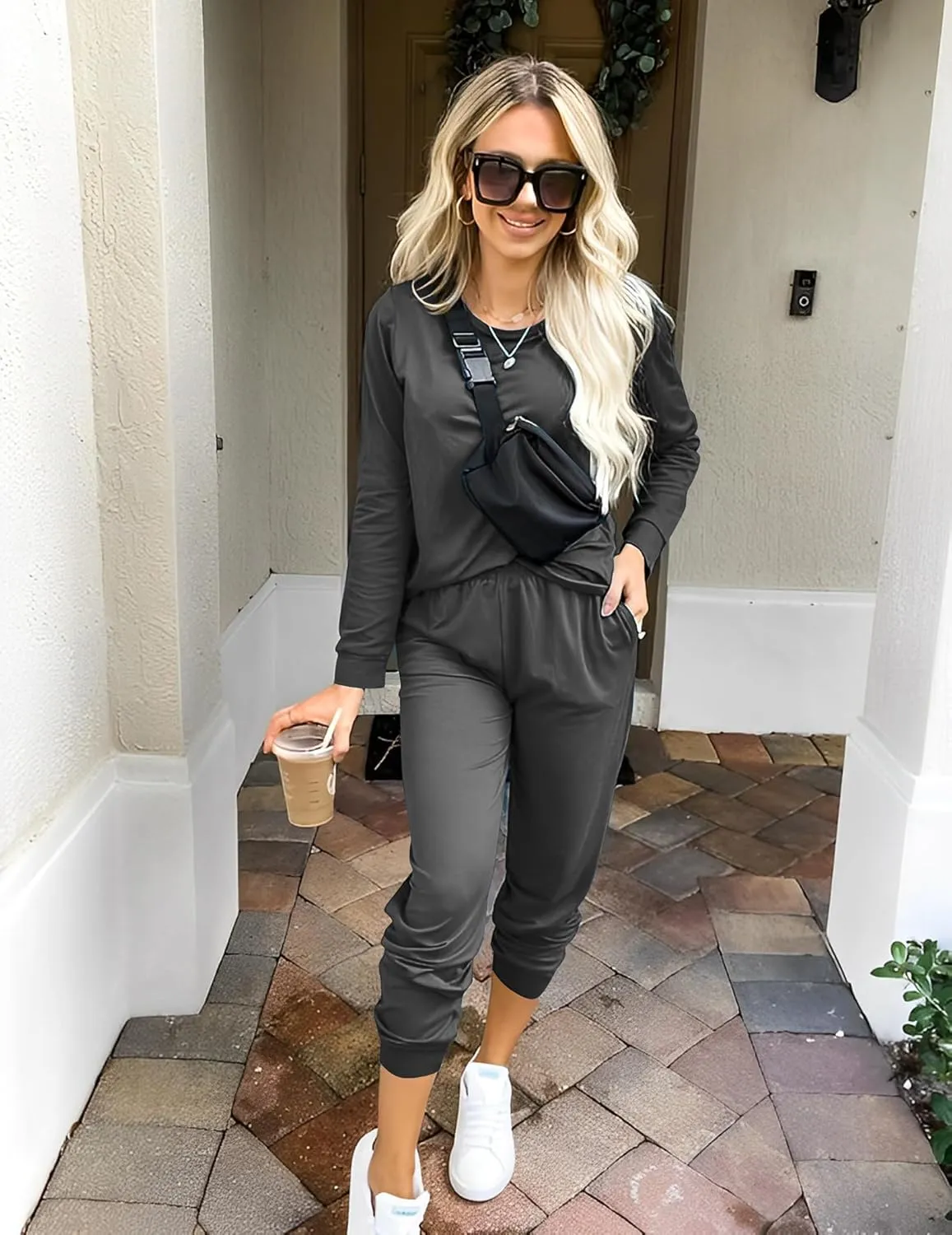 Ekouaer Women's Pajama Sets Casual 2Pcs Sleepwear Long Sleeve Pullover Tops Long Joggers Pants with Pockets