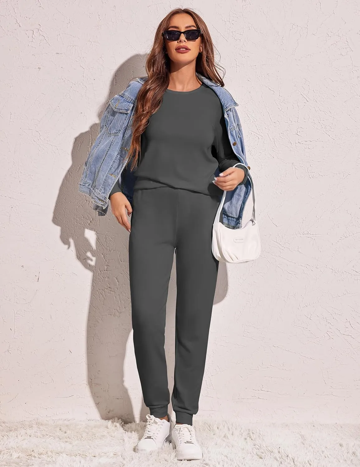 Ekouaer Women's Pajama Sets Casual 2Pcs Sleepwear Long Sleeve Pullover Tops Long Joggers Pants with Pockets