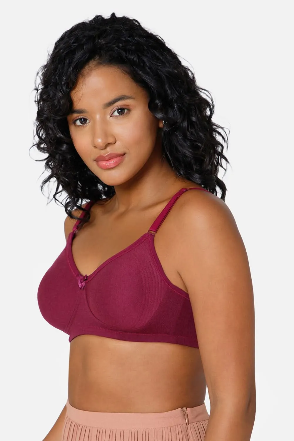Everyday Full Coverage Non-Padded Intimacy  T-Shirt Saree Bra - Wine - DEFC