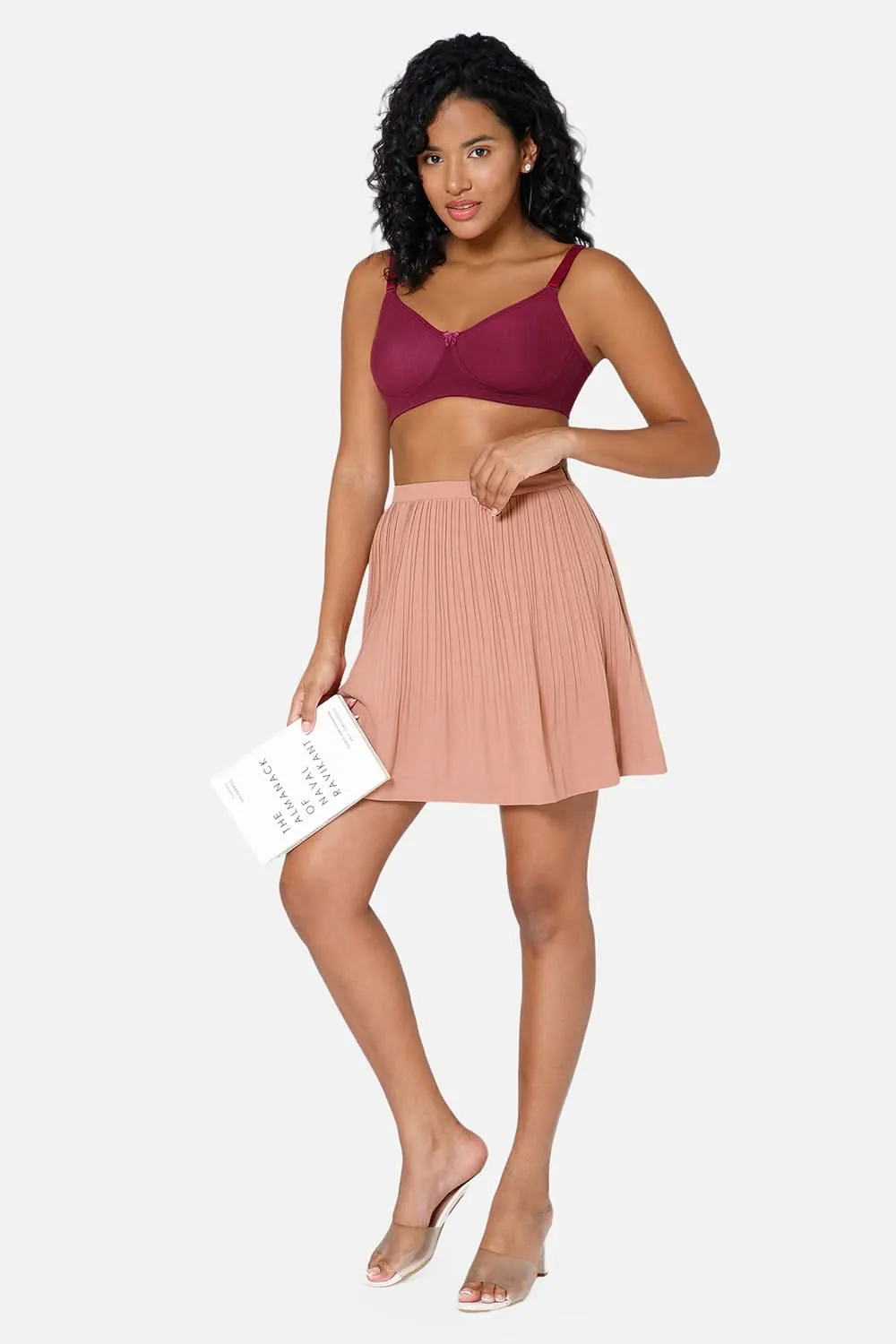 Everyday Full Coverage Non-Padded Intimacy  T-Shirt Saree Bra - Wine - DEFC