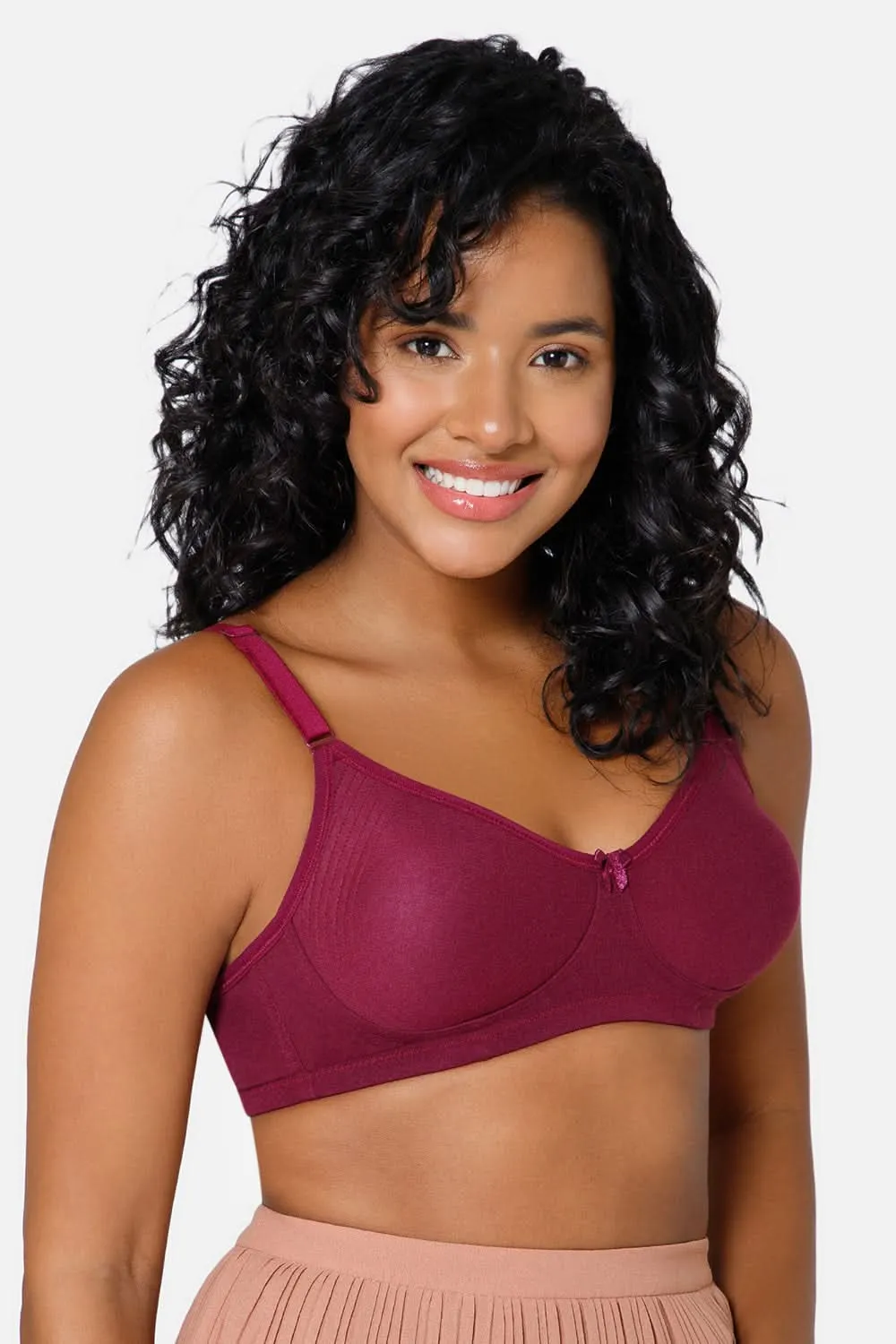 Everyday Full Coverage Non-Padded Intimacy  T-Shirt Saree Bra - Wine - DEFC