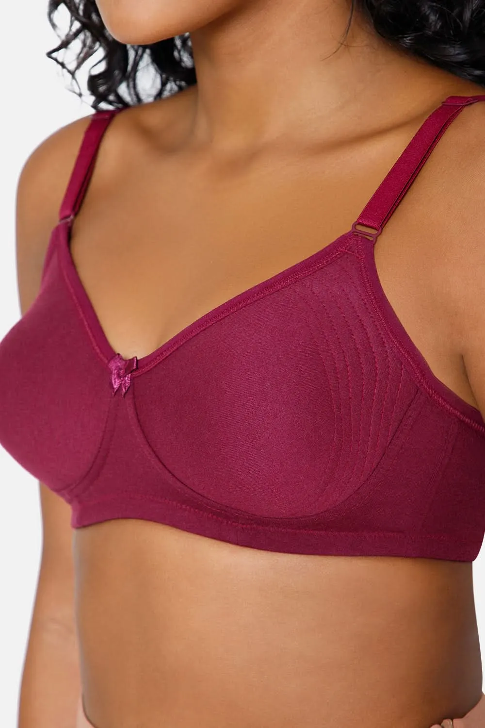 Everyday Full Coverage Non-Padded Intimacy  T-Shirt Saree Bra - Wine - DEFC