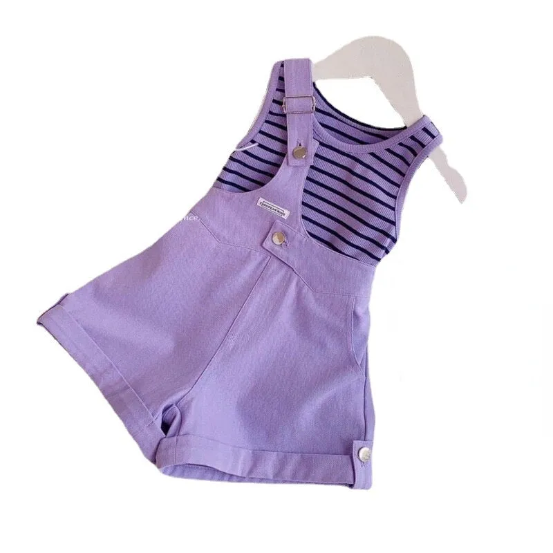 Girls' Striped Tee & Suspend Shorts Set